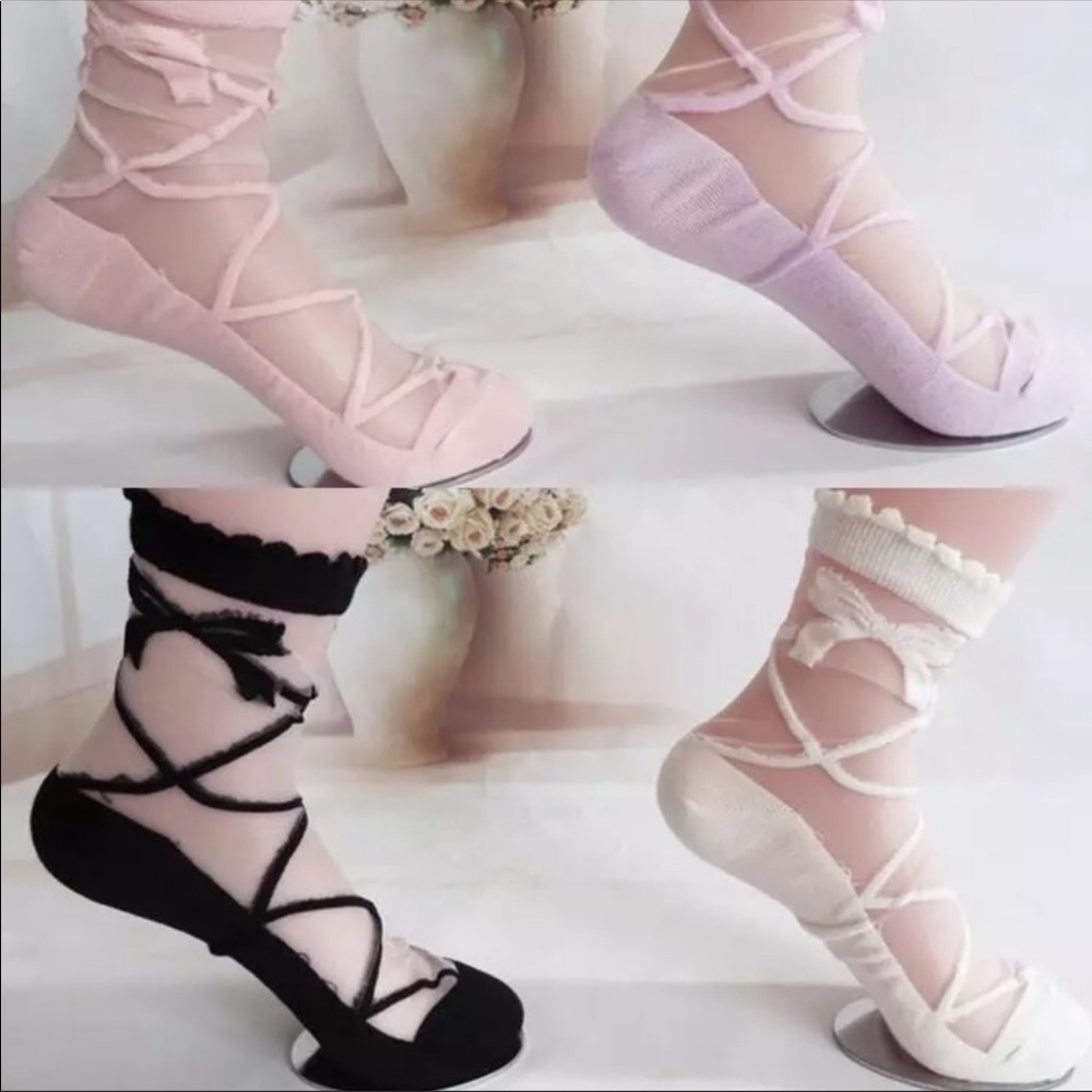 Ankle socks sheer pastel bow corset ballet gothic Lolita doll babydoll sexy new - Picture 1 of 3